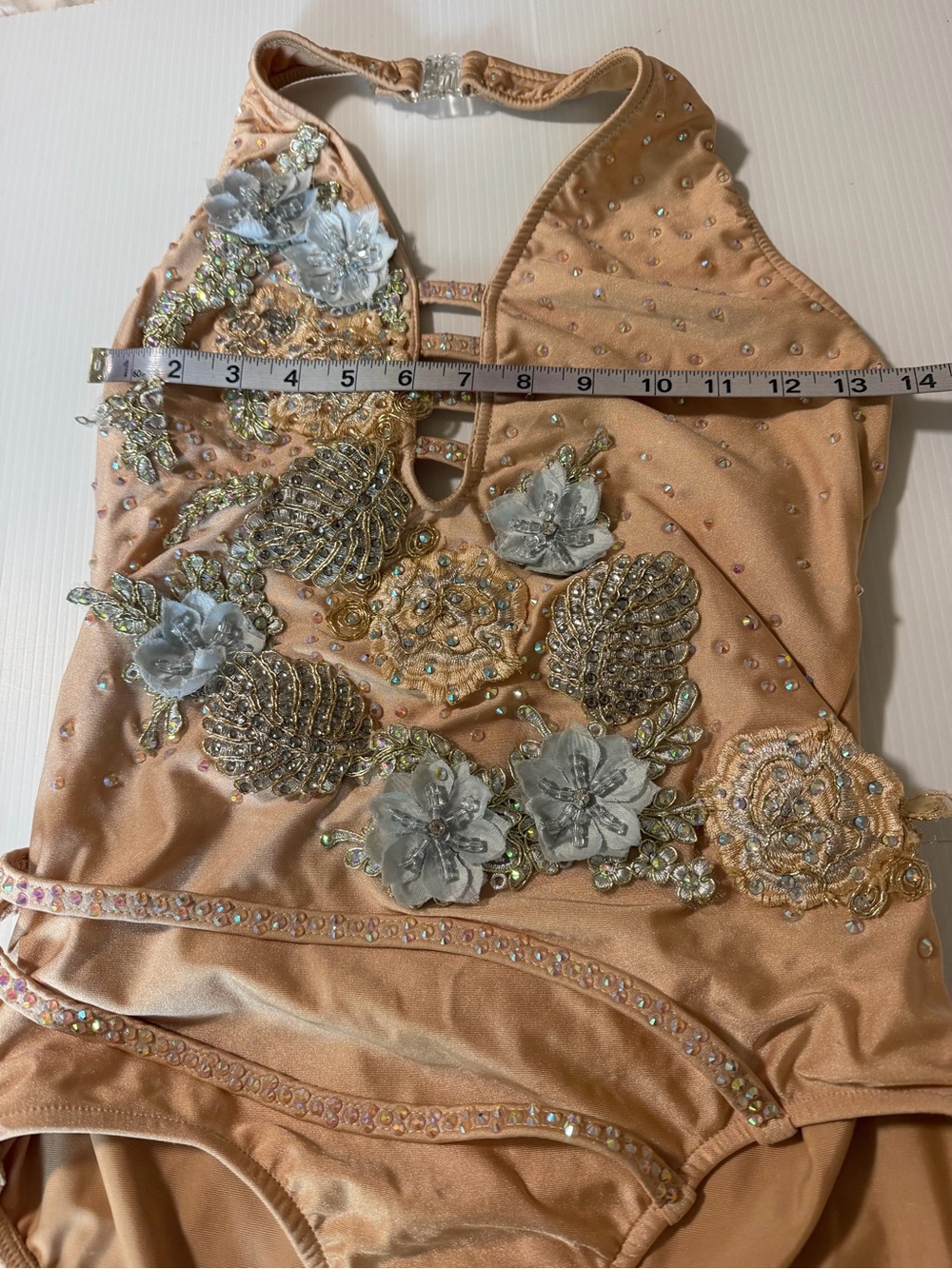 Glamour solo dance costume tan nude illusion rhinestone lyrical dress Leotard LA - Picture 8 of 13